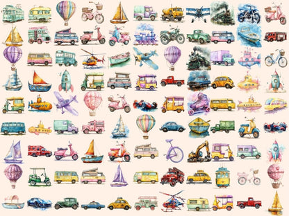 Transportation Watercolor Clipart Modes of Transport - Wonders Artist