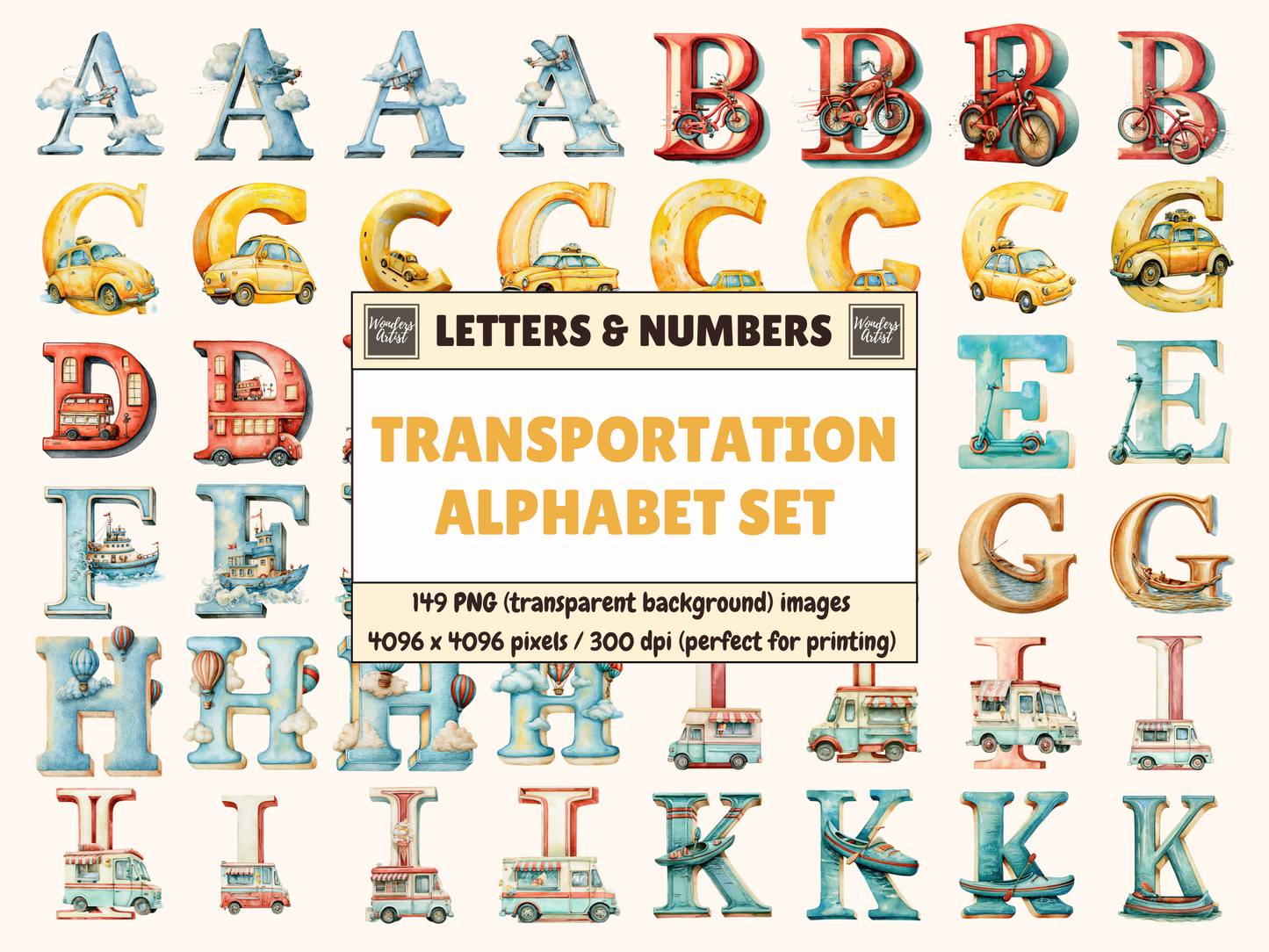 Transportation Alphabet & Numbers
