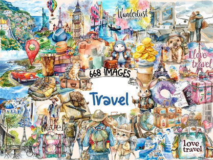 Travel Watercolor Clipart 7 wonders clipart - Wonders Artist