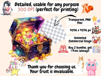 Treasure Hoards Watercolor Clipart Fantasy Hoard PNG - Wonders Artist