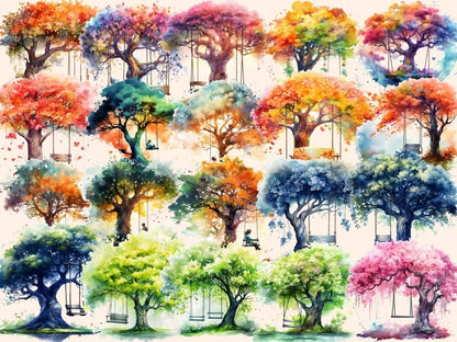 Tree Swings Watercolor Clipart backyard clipart - Wonders Artist
