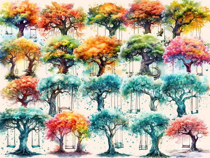 Tree Swings Watercolor Clipart backyard clipart - Wonders Artist