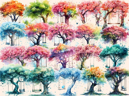 Tree Swings Watercolor Clipart backyard clipart - Wonders Artist
