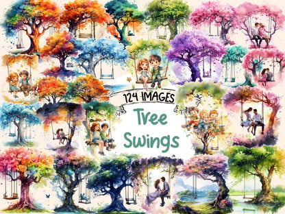 Tree Swings Watercolor Clipart backyard clipart - Wonders Artist