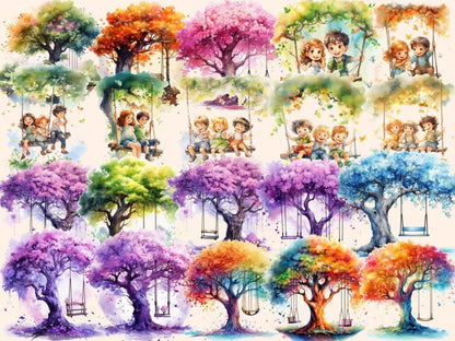Tree Swings Watercolor Clipart backyard clipart - Wonders Artist