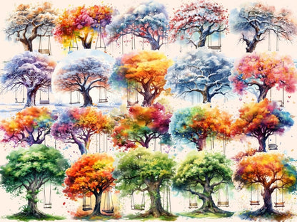 Tree Swings Watercolor Clipart backyard clipart - Wonders Artist