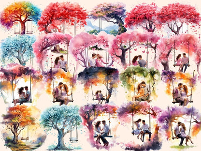Tree Swings Watercolor Clipart backyard clipart - Wonders Artist