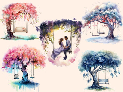Tree Swings Watercolor Clipart backyard clipart - Wonders Artist