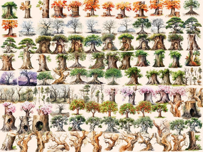 Tree Trunks Watercolor Clipart - High - Quality Instant Digital Download for Creative Projects