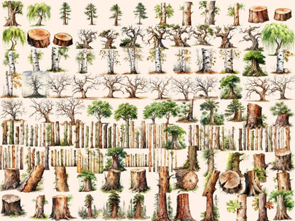 Tree Trunks Watercolor Clipart bole clipart - Wonders Artist