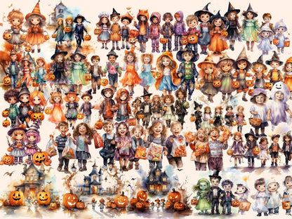 Trick or Treat Kids Watercolor Clipart autumn clipart - Wonders Artist
