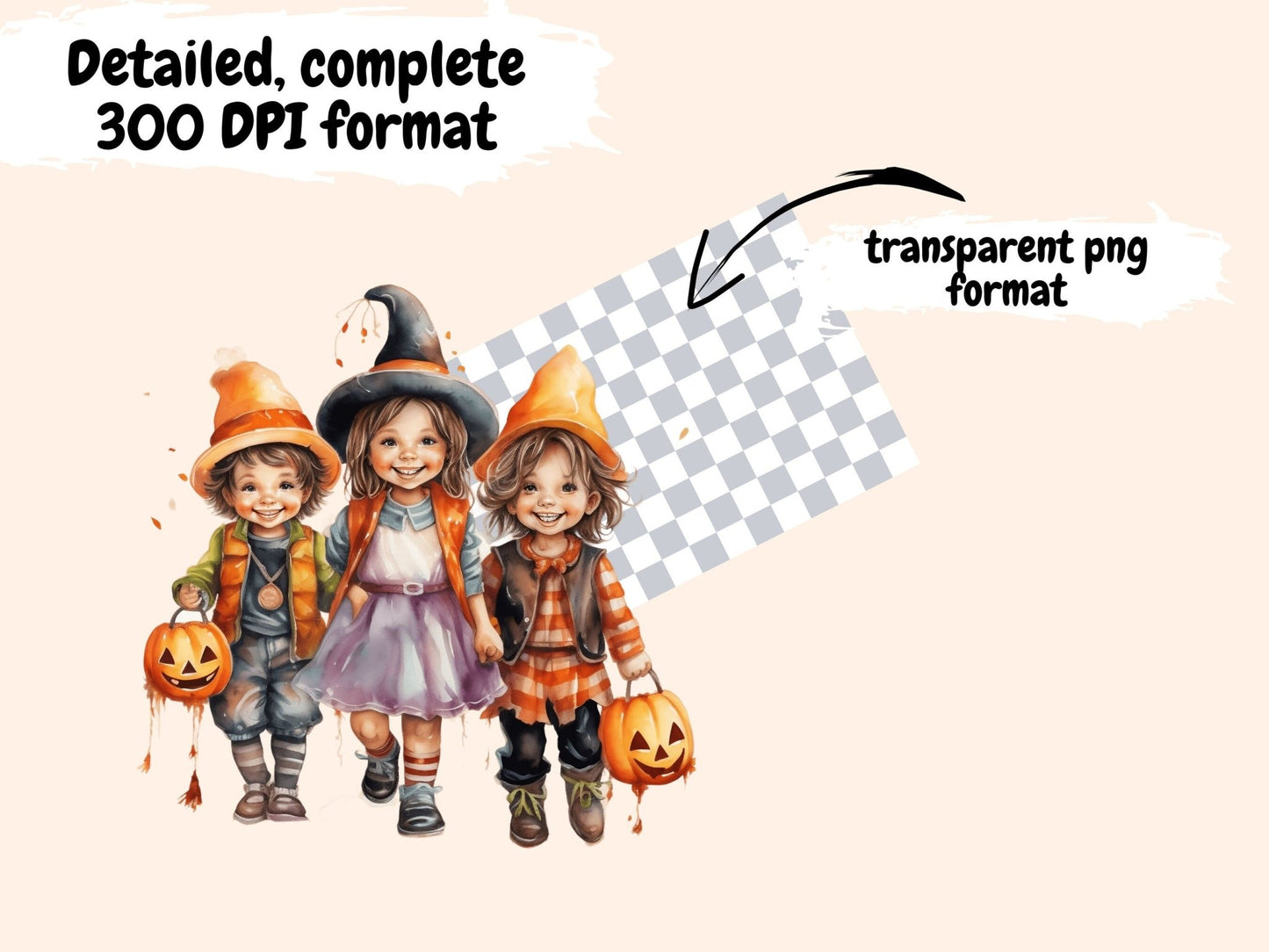 Trick or Treat Kids Watercolor Clipart - High - Quality Instant Digital Download for Creative Projects