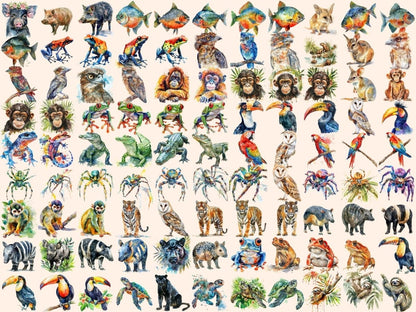 Tropical Animals Watercolor Clipart animals clipart - Wonders Artist