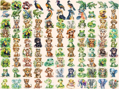 Tropical Animals Watercolor Clipart animals clipart - Wonders Artist