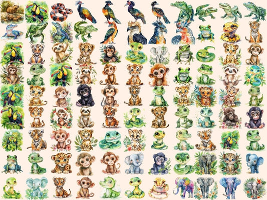 Тропічні тварини акварельний кліпарт