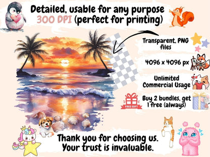 Tropical Bliss Watercolor Clipart Beachy Vibes PNG - Wonders Artist