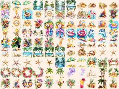 Tropical Bliss Watercolor Clipart Beachy Vibes PNG - Wonders Artist