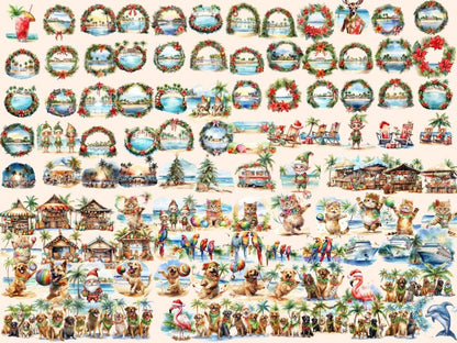 Tropical Christmas Watercolor Clipart beach christmas png - Wonders Artist