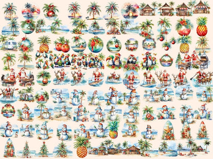 Tropical Christmas Watercolor Clipart beach christmas png - Wonders Artist