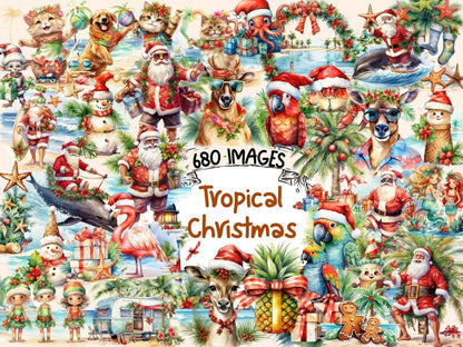 Tropical Christmas Watercolor Clipart beach christmas png - Wonders Artist
