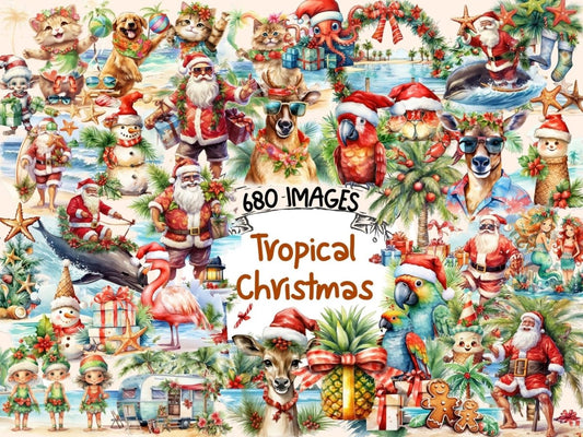 Tropical Christmas Watercolor Clipart beach christmas png - Wonders Artist