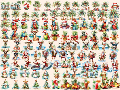 Tropical Christmas Watercolor Clipart beach christmas png - Wonders Artist