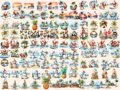 Tropical Christmas Watercolor Clipart beach christmas png - Wonders Artist