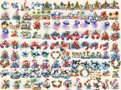 Tropical Christmas Watercolor Clipart beach christmas png - Wonders Artist