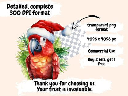 Tropical Christmas Watercolor Clipart - High - Quality Instant Digital Download for Creative Projects