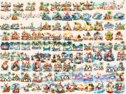 Tropical Christmas Watercolor Clipart beach christmas png - Wonders Artist