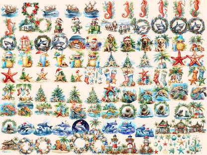 Tropical Christmas Watercolor Clipart beach christmas png - Wonders Artist