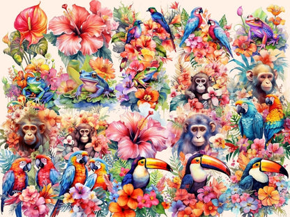 Tropical Flowers Watercolor Clipart exotic flowers png - Wonders Artist