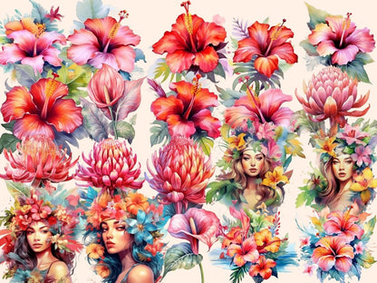 Tropical Flowers Watercolor Clipart exotic flowers png - Wonders Artist
