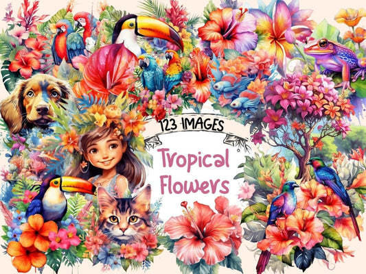 Tropical Flowers Watercolor Clipart exotic flowers png - Wonders Artist