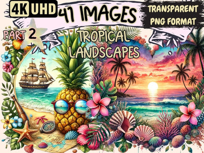 Tropical Landscapes (P2) Clipart beach printables - Wonders Artist