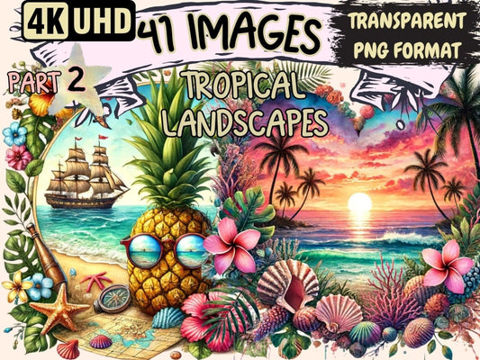 Tropical Landscapes (P2) Clipart beach printables - Wonders Artist