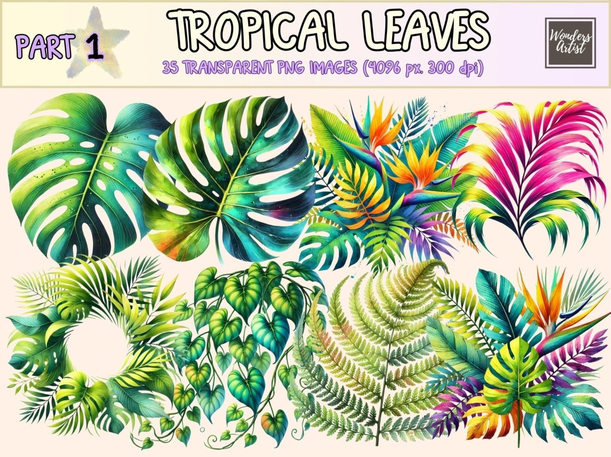 Tropical Leaves Clipart botanical clipart jungle clipart jungle leaves png - WondersArtist