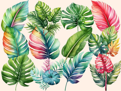 Tropical Leaves Watercolor Clipart botanical clipart - Wonders Artist
