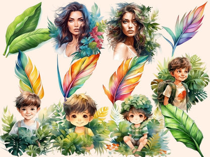 Tropical Leaves Watercolor Clipart botanical clipart - Wonders Artist