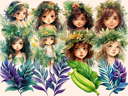 Tropical Leaves Watercolor Clipart botanical clipart - Wonders Artist