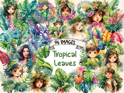 Tropical Leaves Watercolor Clipart botanical clipart - Wonders Artist