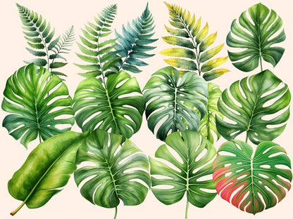 Tropical Leaves Watercolor Clipart botanical clipart - Wonders Artist