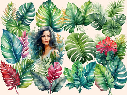 Tropical Leaves Watercolor Clipart botanical clipart - Wonders Artist