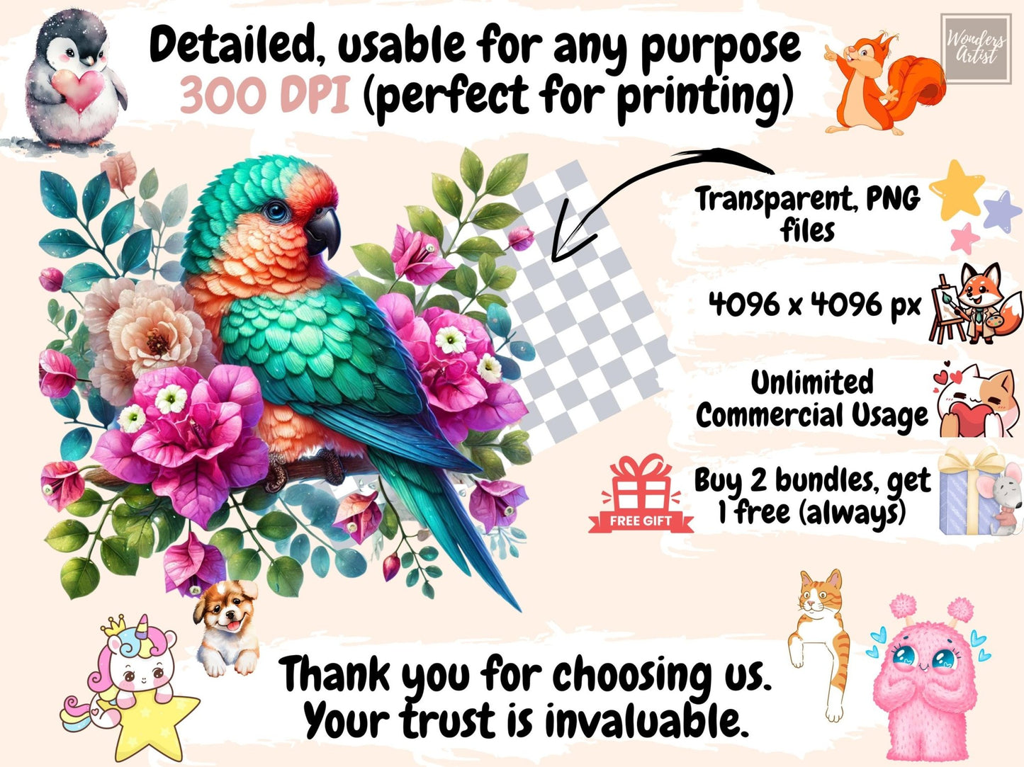 Tropical Parrots Clipart - High - Quality Instant Digital Download for Creative Projects