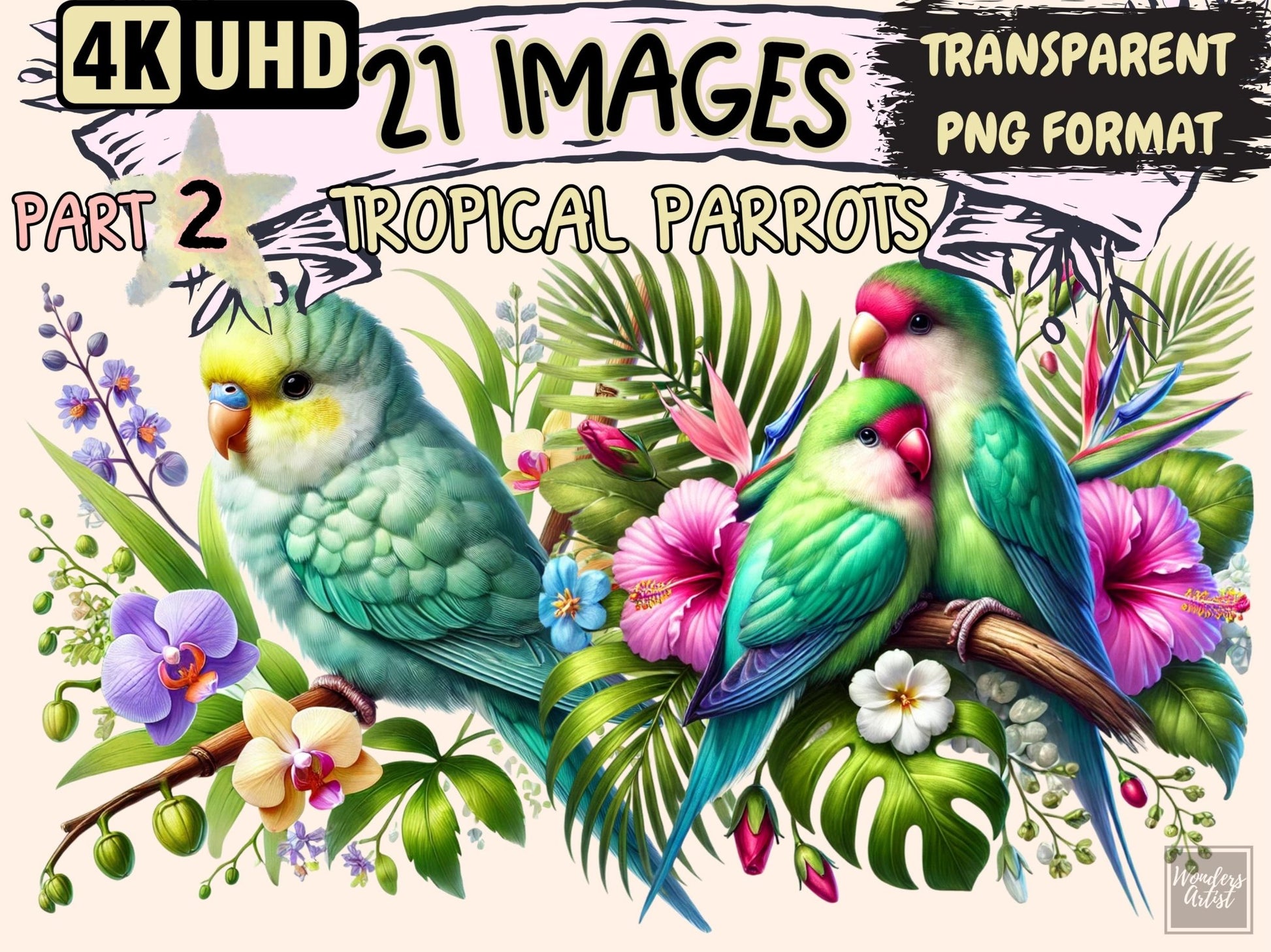 Tropical Parrots (P2) Clipart - High - Quality Instant Digital Download for Creative Projects