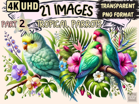 Tropical Parrots (P2) Clipart - High - Quality Instant Digital Download for Creative Projects