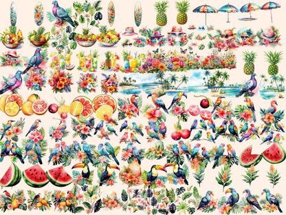 Tropical Summer Watercolor Clipart cocktail clipart - Wonders Artist