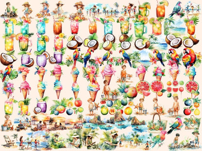 Tropical Summer Watercolor Clipart cocktail clipart - Wonders Artist