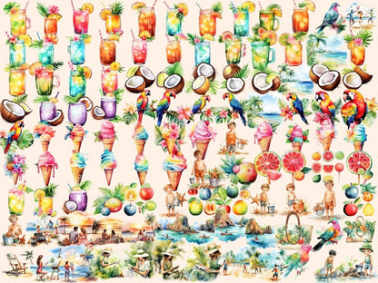 Tropical Summer Watercolor Clipart cocktail clipart - Wonders Artist