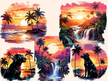 Tropical Sunsets Watercolor Clipart beach clipart - Wonders Artist